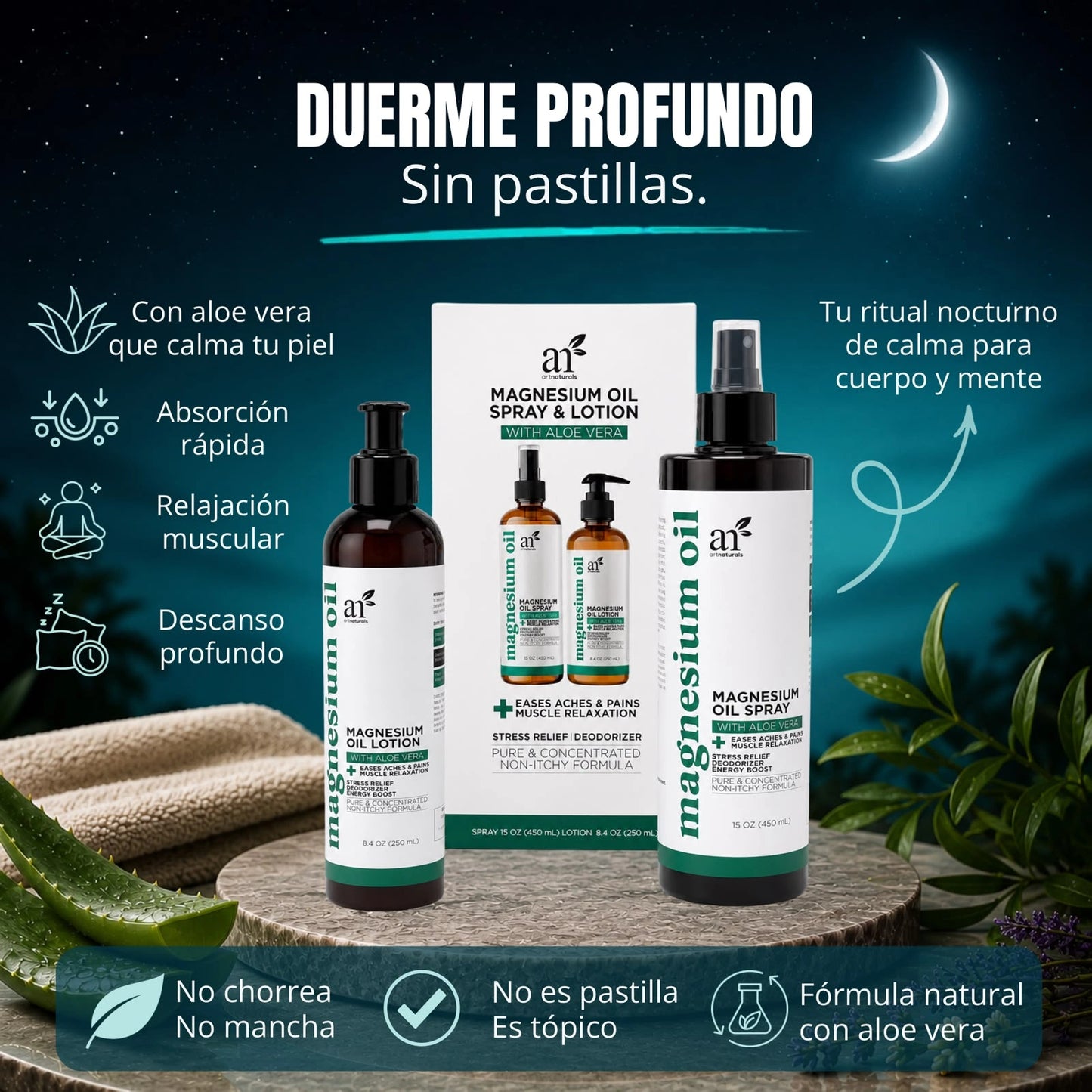 Aceite de Magnesio Artnaturals — Ritual de Noche | Spray + Loción