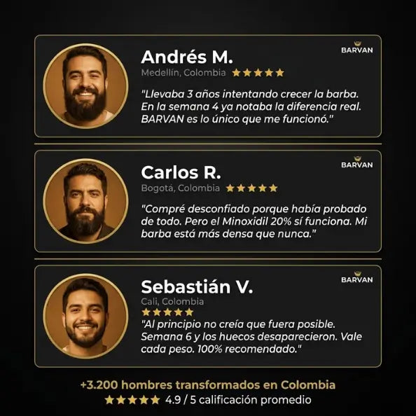 BARVAN — Bálsamo de Barba con Minoxidil 20% para cerrar huecos. Resultados desde la semana 4.