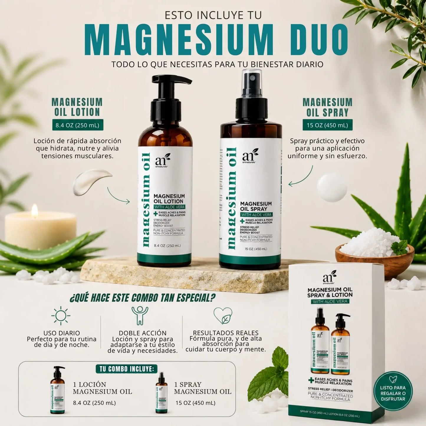 Aceite de Magnesio Artnaturals — Ritual de Noche | Spray + Loción