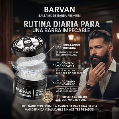 BARVAN — Bálsamo de Barba con Minoxidil 20% para cerrar huecos. Resultados desde la semana 4.